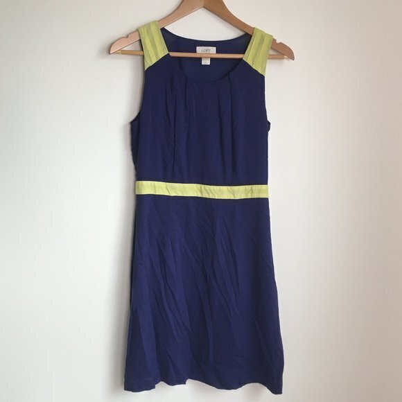LOFT‎ ANN TAYLOR COLOR BLOCK SLEEVELESS DRESS BLUE WOMENS SIZE 2 PLEATED … - Picture 1 of 7